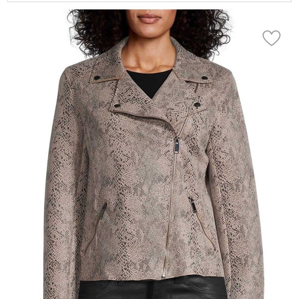 Cathrine Malandrino snake-print faux suede moto jacket. New. Size small